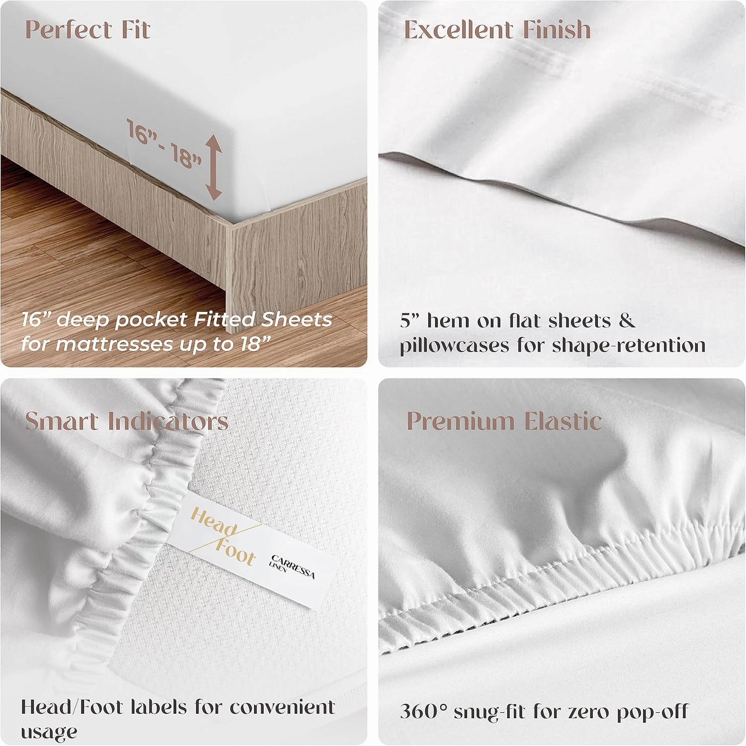 Carressa Linen 100% Organic Cotton Full Size Bed Sheets - Soft & Crisp Organic Cotton Sheet Set Full Size, 4 PC Sateen Weave Sheets and Pillowcases, Organic Cotton Sheets 16" Deep Pocket - Navy Blue