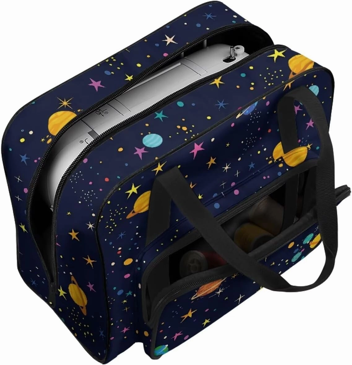 Cartoon Planet Sewing Machine Bag Protector Travel Bag Organizer, Sewing Machine Carrier with Pockets and Handles, Portable Sewing Case Fits for Most Standard Sewing Machines