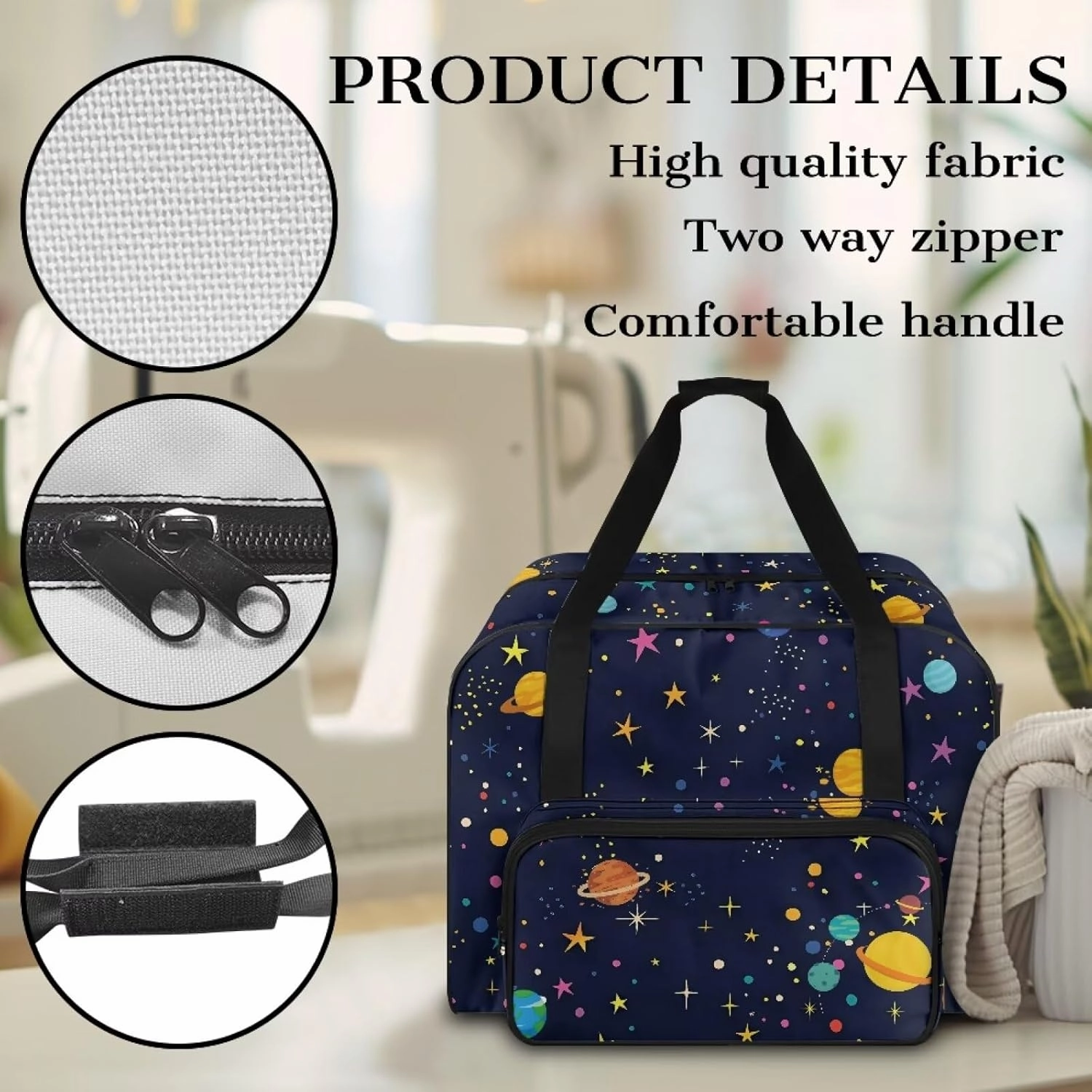 Cartoon Planet Sewing Machine Bag Protector Travel Bag Organizer, Sewing Machine Carrier with Pockets and Handles, Portable Sewing Case Fits for Most Standard Sewing Machines