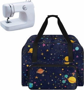 Cartoon Planet Sewing Machine Bag Protector Travel Bag Organizer, Sewing Machine Carrier with Pockets and Handles, Portable Sewing Case Fits for Most Standard Sewing Machines