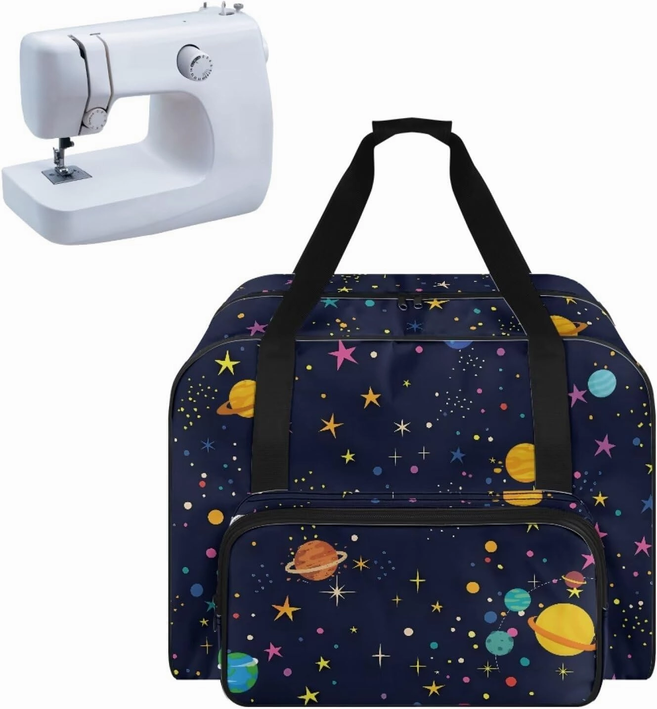 Cartoon Planet Sewing Machine Bag Protector Travel Bag Organizer, Sewing Machine Carrier with Pockets and Handles, Portable Sewing Case Fits for Most Standard Sewing Machines