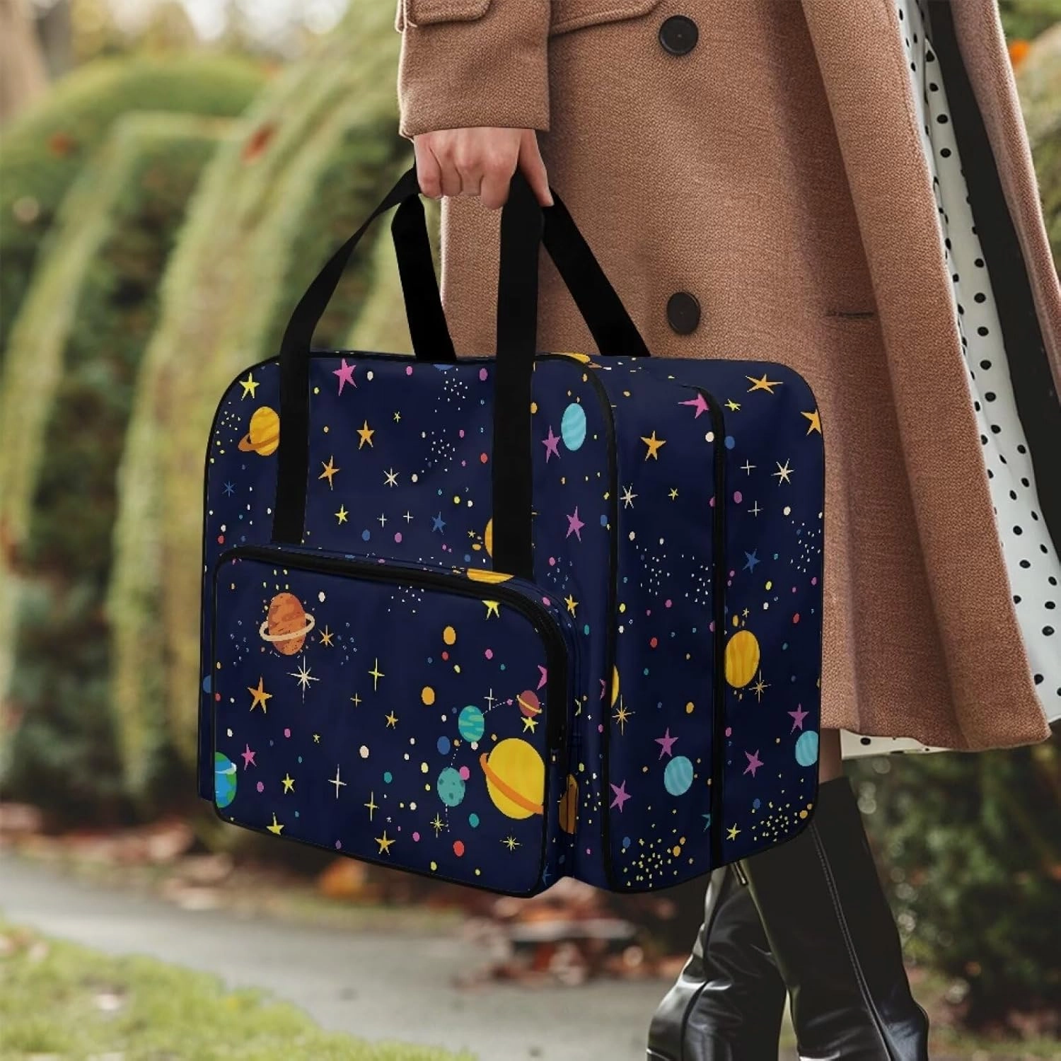 Cartoon Planet Sewing Machine Bag Protector Travel Bag Organizer, Sewing Machine Carrier with Pockets and Handles, Portable Sewing Case Fits for Most Standard Sewing Machines