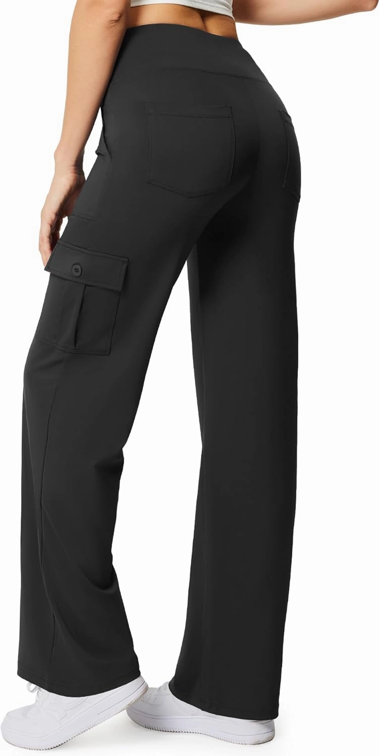 Casei Yoga Pants with Pockets for Women Wide Leg Cargo Pants High Waist Crossover Stretch Work Travel Casual Sweatpants
