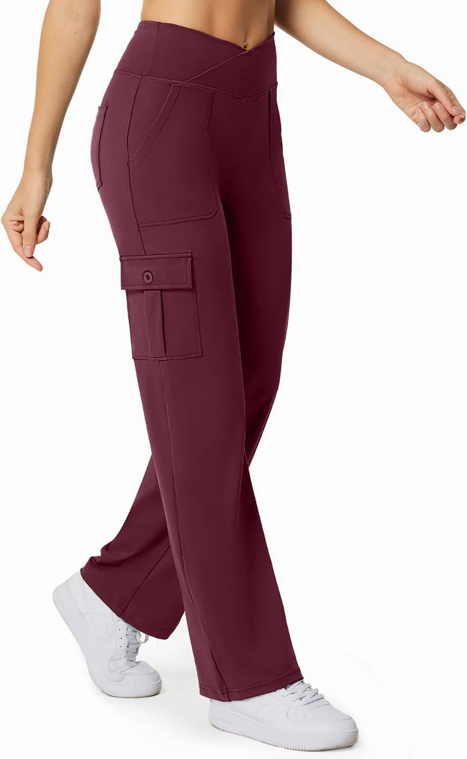 Casei Yoga Pants with Pockets for Women Wide Leg Cargo Pants High Waist Crossover Stretch Work Travel Casual Sweatpants