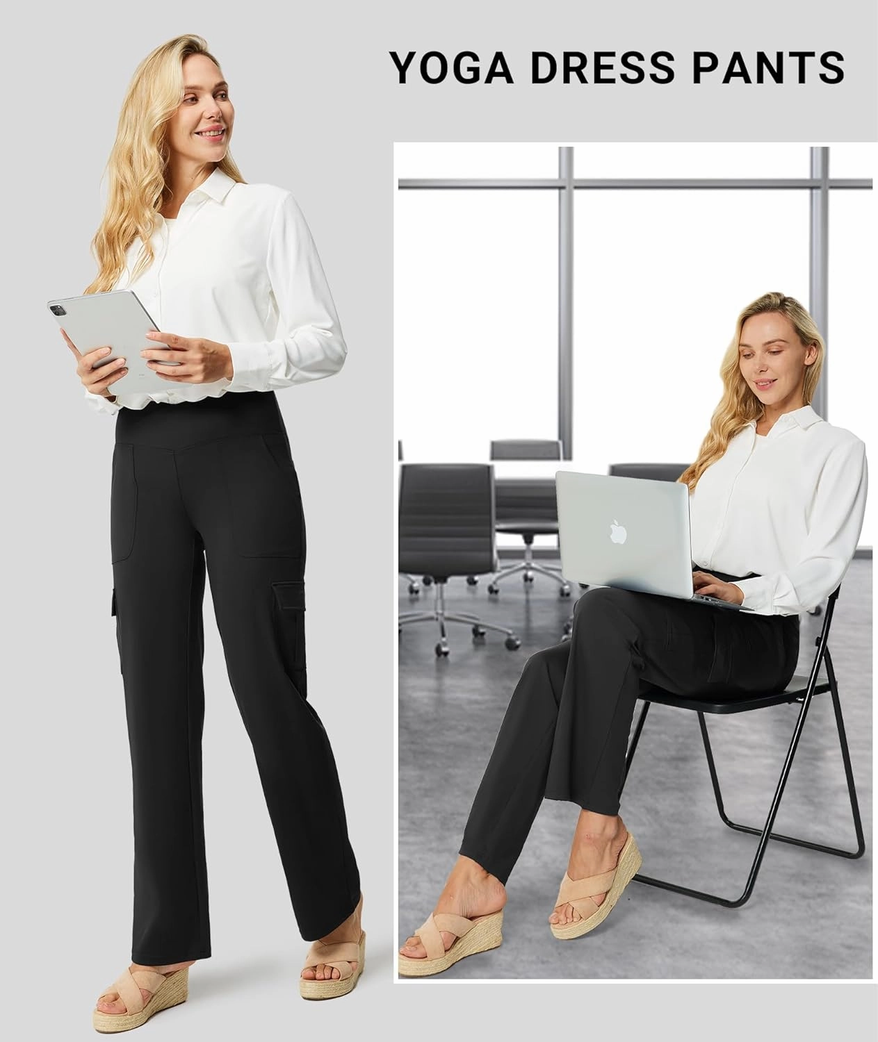 Casei Yoga Pants with Pockets for Women Wide Leg Cargo Pants High Waist Crossover Stretch Work Travel Casual Sweatpants