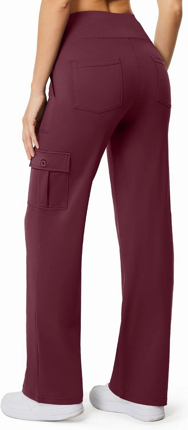 Casei Yoga Pants with Pockets for Women Wide Leg Cargo Pants High Waist Crossover Stretch Work Travel Casual Sweatpants
