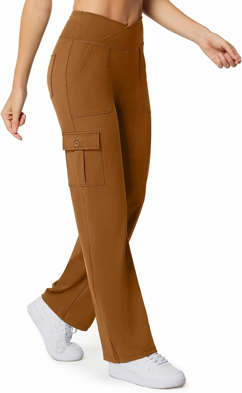 Casei Yoga Pants with Pockets for Women Wide Leg Cargo Pants High Waist Crossover Stretch Work Travel Casual Sweatpants