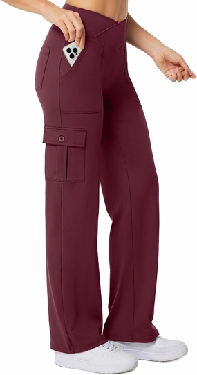 Casei Yoga Pants with Pockets for Women Wide Leg Cargo Pants High Waist Crossover Stretch Work Travel Casual Sweatpants