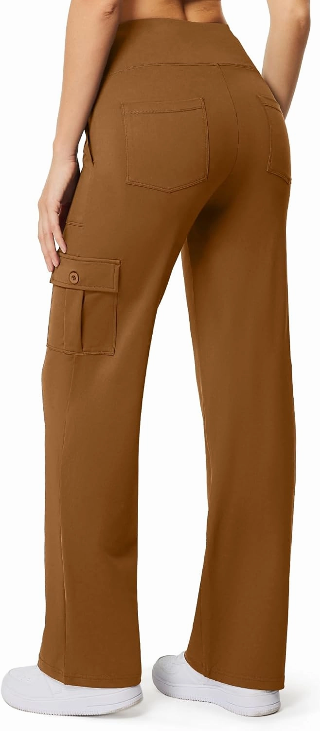 Casei Yoga Pants with Pockets for Women Wide Leg Cargo Pants High Waist Crossover Stretch Work Travel Casual Sweatpants