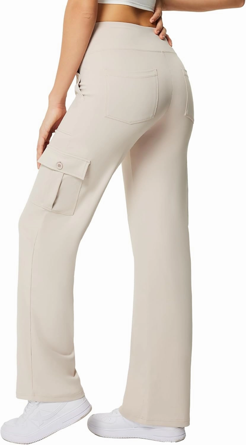 Casei Yoga Pants with Pockets for Women Wide Leg Cargo Pants High Waist Crossover Stretch Work Travel Casual Sweatpants