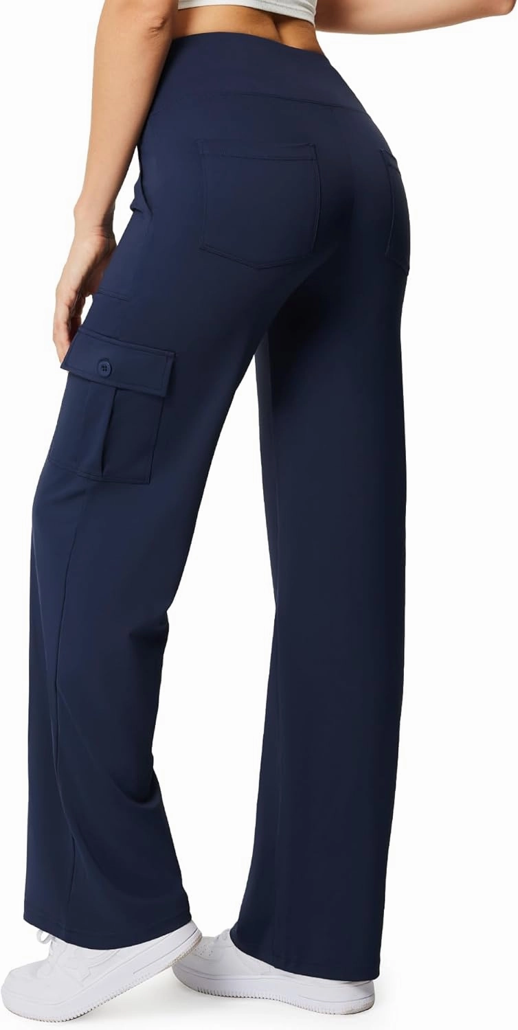 Casei Yoga Pants with Pockets for Women Wide Leg Cargo Pants High Waist Crossover Stretch Work Travel Casual Sweatpants
