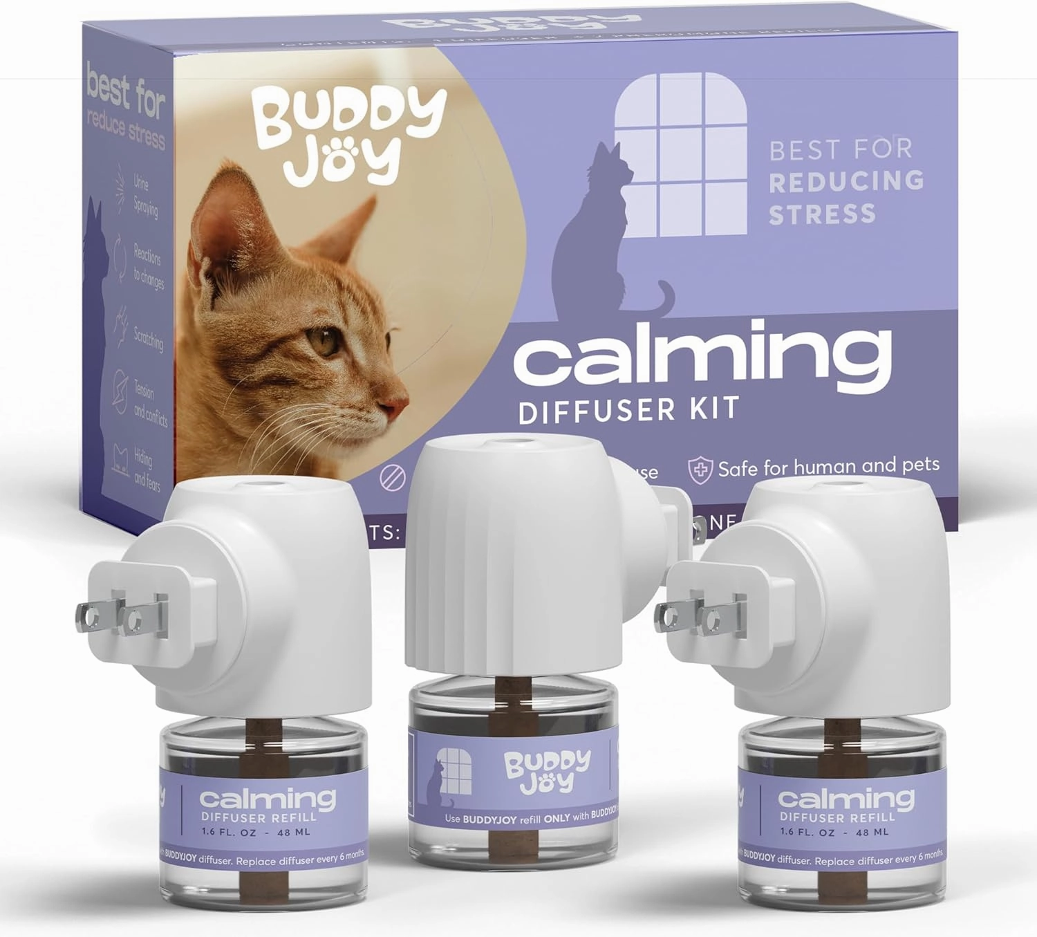 Cat Calming Diffuser Refills – Long-Lasting 30-Day Formula with Pheromones for Stress Relief, Relaxation, and Anxiety Reduction in Cats Easy to Use – (3 Diffusers   3 Refills)