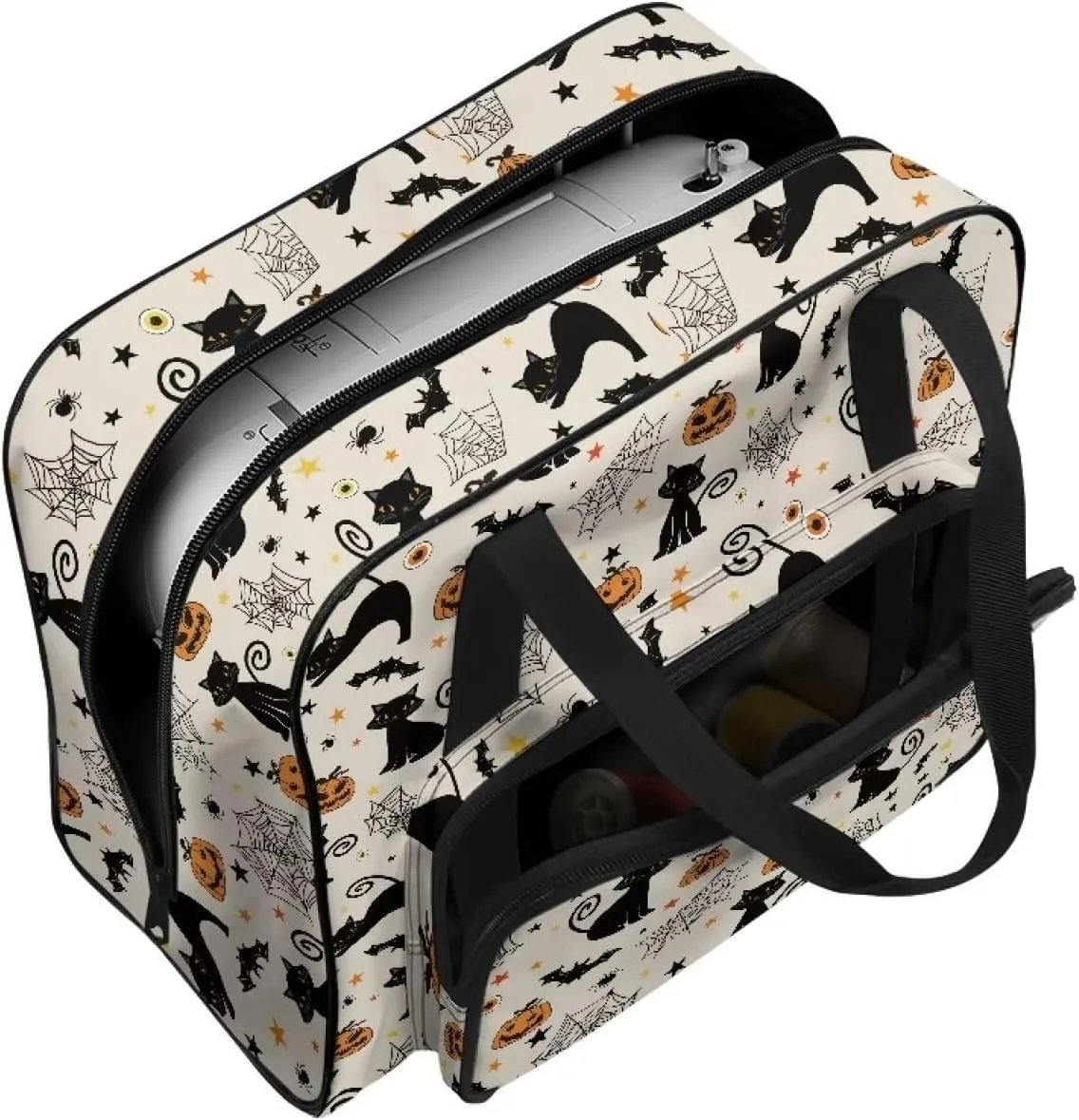 Cats Cobweb Sewing Machine Tote Bag Sewing Machine Carrying Case with Multiple Storage Pockets Handbag Sewing Accessories Tote Carrier for Notions & Crafts, Halloween Decor