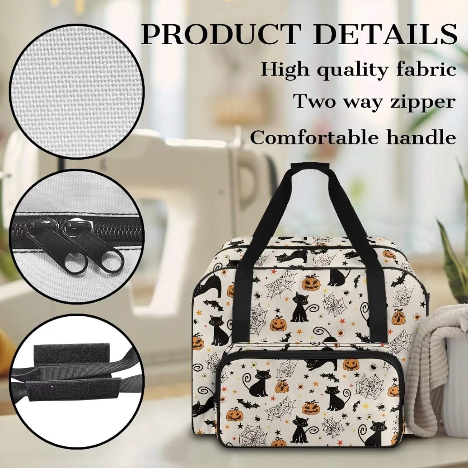Cats Cobweb Sewing Machine Tote Bag Sewing Machine Carrying Case with Multiple Storage Pockets Handbag Sewing Accessories Tote Carrier for Notions & Crafts, Halloween Decor