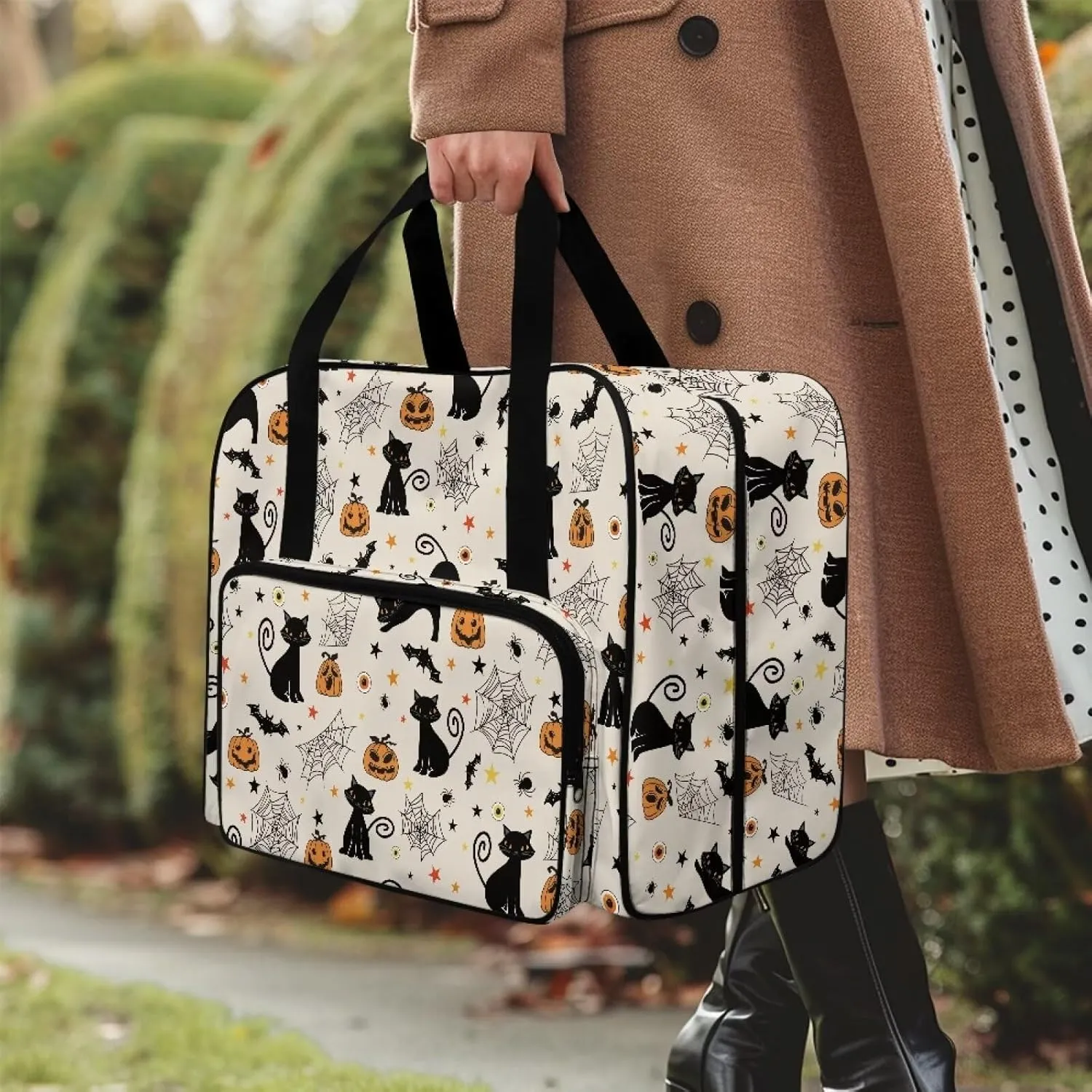 Cats Cobweb Sewing Machine Tote Bag Sewing Machine Carrying Case with Multiple Storage Pockets Handbag Sewing Accessories Tote Carrier for Notions & Crafts, Halloween Decor