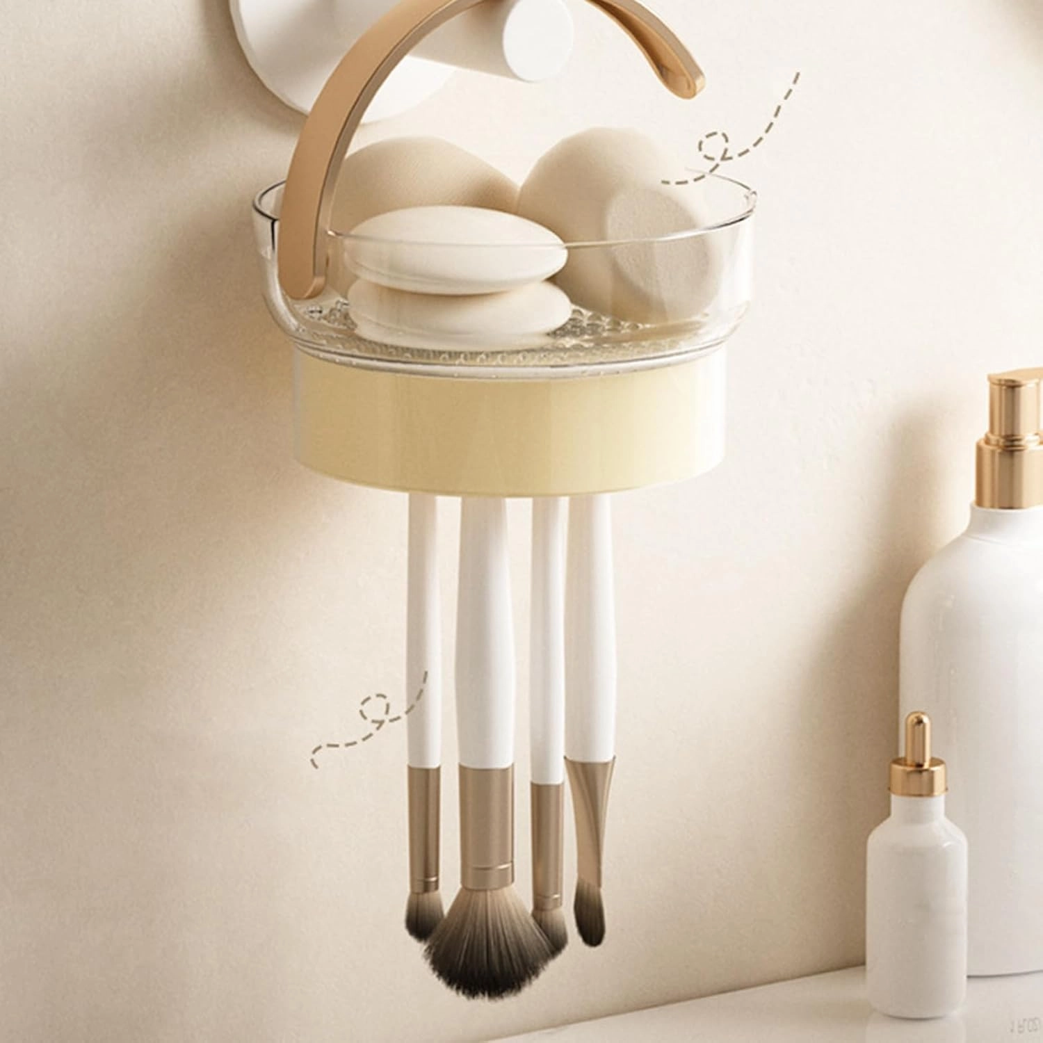 cdar Cosmetic Brush Cleaner Face Brush Cleaner Makeup Brush Cleaner 2-in-1 Silicone Bowl with Drying Holder Cream Color