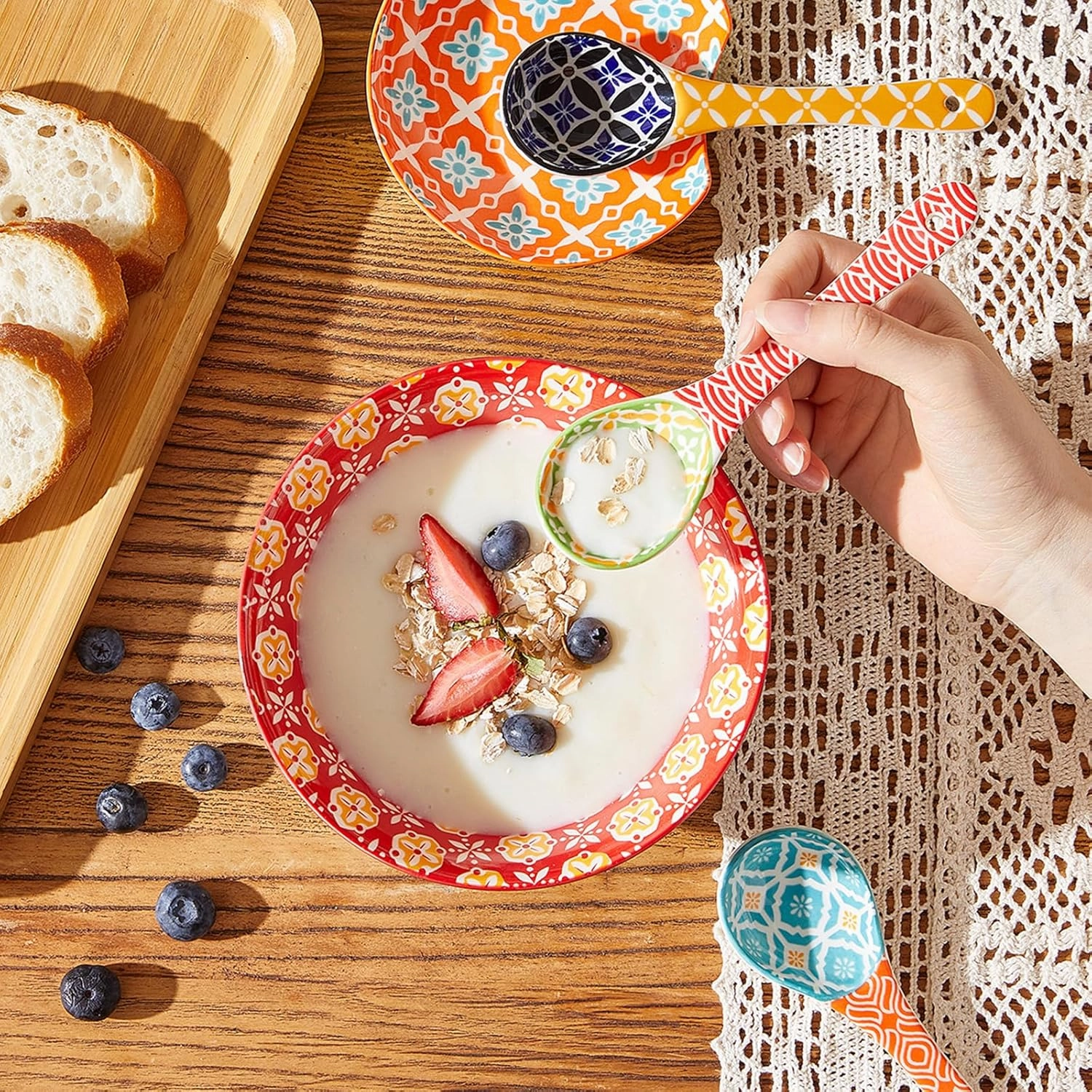 Ceramic Cereal Bowls, 23 Oz Colorful Soup Bowls, Deep Porcelain Bowl Set for Salad, Dessert, Pasta, Ice Cream,Set of 6