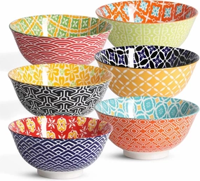 Ceramic Cereal Bowls, 23 Oz Colorful Soup Bowls, Deep Porcelain Bowl Set for Salad, Dessert, Pasta, Ice Cream,Set of 6
