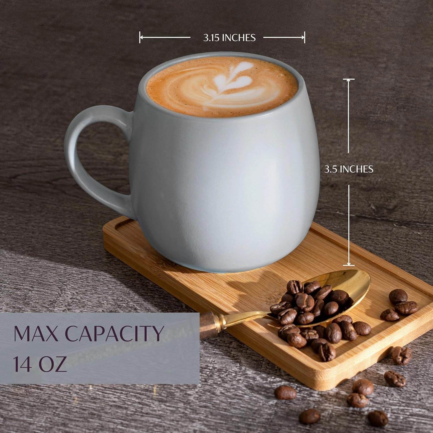Ceramic Coffee Mugs Set of 6, 14oz - Modern Scandinavian Aesthetic Large Cup- Microwavable Stoneware Coffee Cups with Comfortable Handle - Tea Mug Set for Latte, Cappuccino, Soup - Taupe
