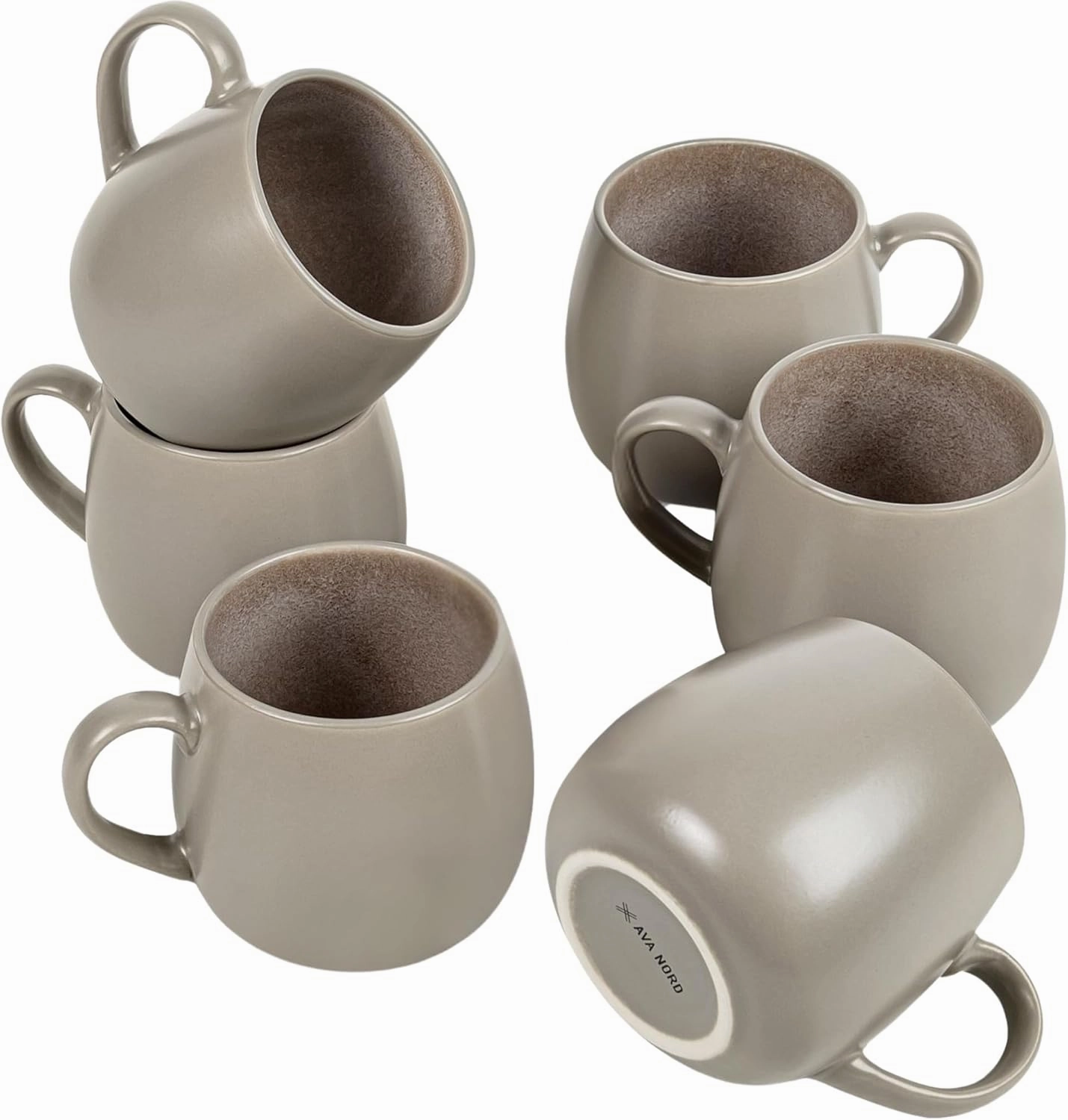 Ceramic Coffee Mugs Set of 6, 14oz - Modern Scandinavian Aesthetic Large Cup- Microwavable Stoneware Coffee Cups with Comfortable Handle - Tea Mug Set for Latte, Cappuccino, Soup - Taupe