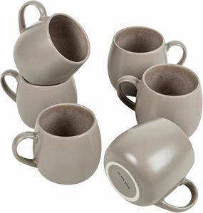 Ceramic Coffee Mugs Set of 6, 14oz - Modern Scandinavian Aesthetic Large Cup- Microwavable Stoneware Coffee Cups with Comfortable Handle - Tea Mug Set for Latte, Cappuccino, Soup - Taupe