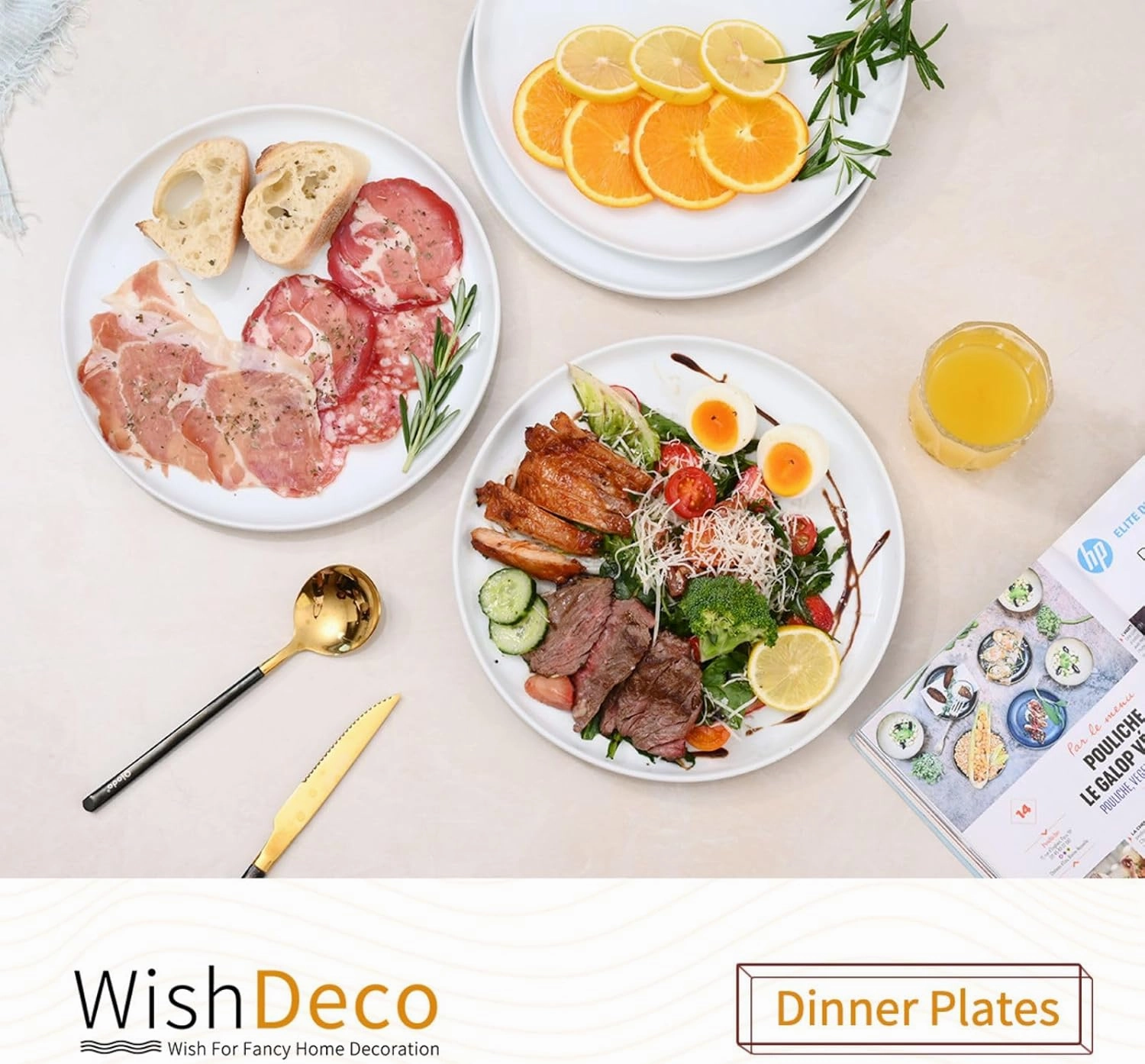 Ceramic Dinner Plates Set of 4, Large Serving Plates 10.5 Inch / 27 cm, White Round Porcelain Serving Dishes for Salad, Pizza, Steak, Buffet, Microwave & Dishwasher Safe
