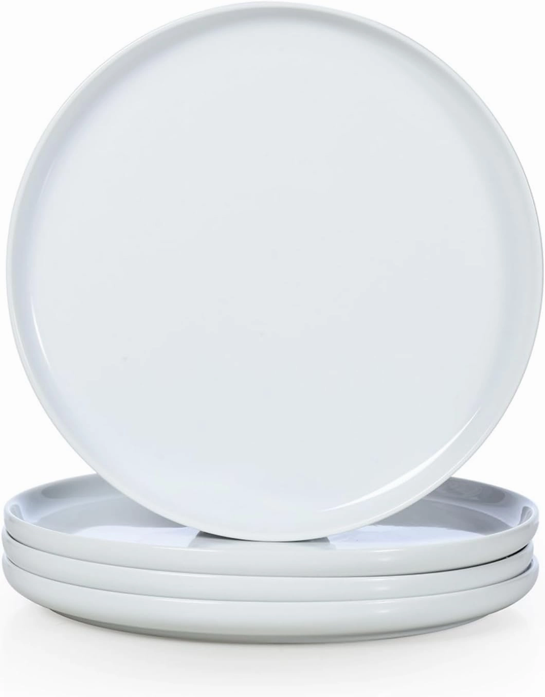 Ceramic Dinner Plates Set of 4, Large Serving Plates 10.5 Inch / 27 cm, White Round Porcelain Serving Dishes for Salad, Pizza, Steak, Buffet, Microwave & Dishwasher Safe