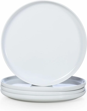 Ceramic Dinner Plates Set of 4, Large Serving Plates 10.5 Inch / 27 cm, White Round Porcelain Serving Dishes for Salad, Pizza, Steak, Buffet, Microwave & Dishwasher Safe