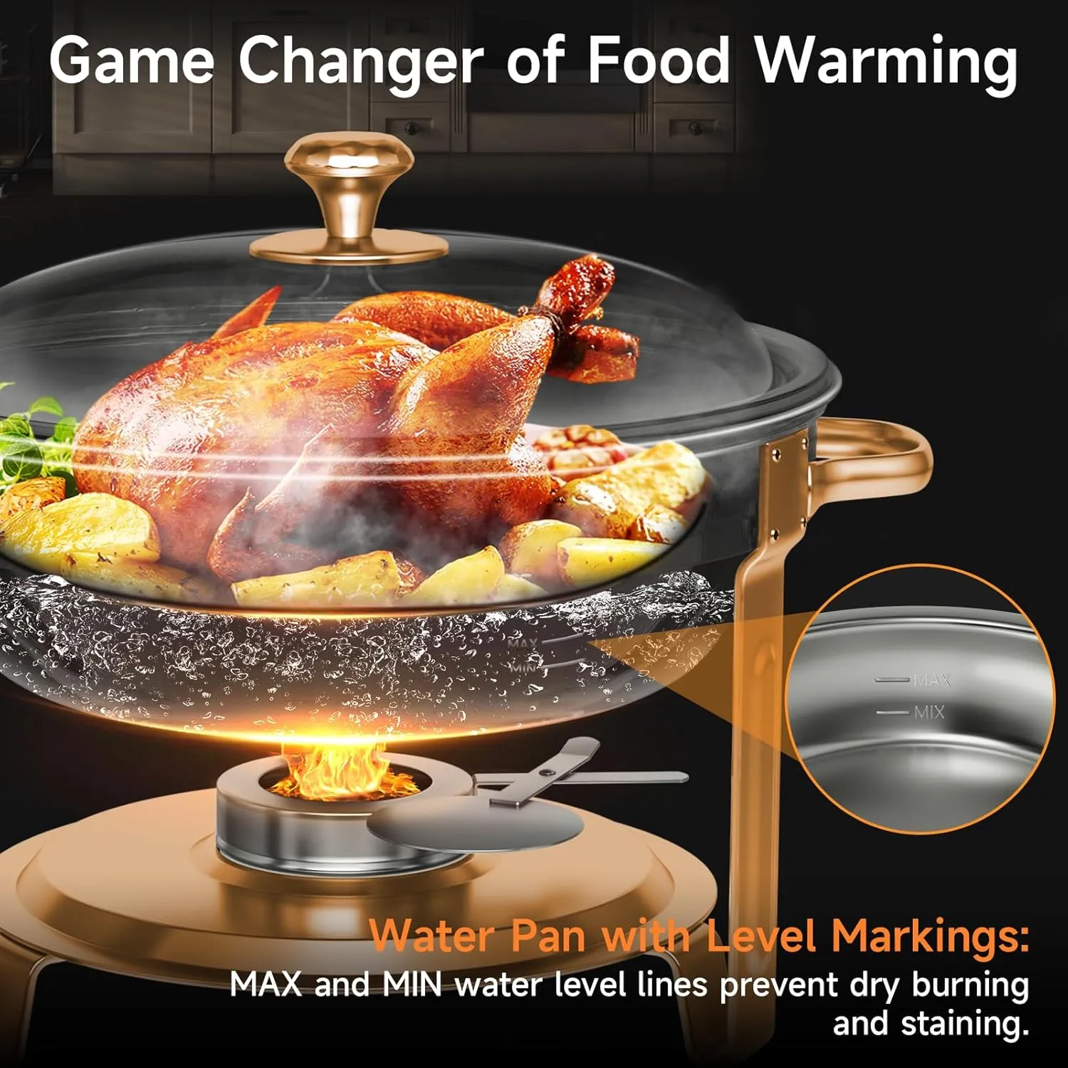 Chafing Dishes for Buffet, 4 Pack 5QT Round Stainless Steel Chafing Dish Set for Home Parties, Christmas Gatherings, Catering Events Complete Buffet Warmer Set (Rose Gold 4)