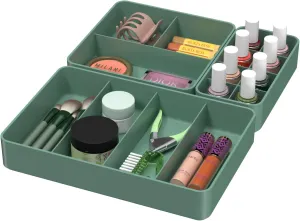 CHANCETSUI Drawer Organizer Storage Tray Set – Modular, Stackable Bins for Vanity, Bathroom, Makeup & Personal Care – Boho Style Plastic Trays with Customizable Slots, Durable & Space-Saving Design