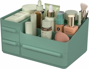 CHANCETSUI Makeup Organizer With Drawers, Countertop Organizer for Cosmetics, Vanity Holder for Lipstick, Brushes, Lotions, Eyeshadow, Nail Polish and Jewelry (Green)