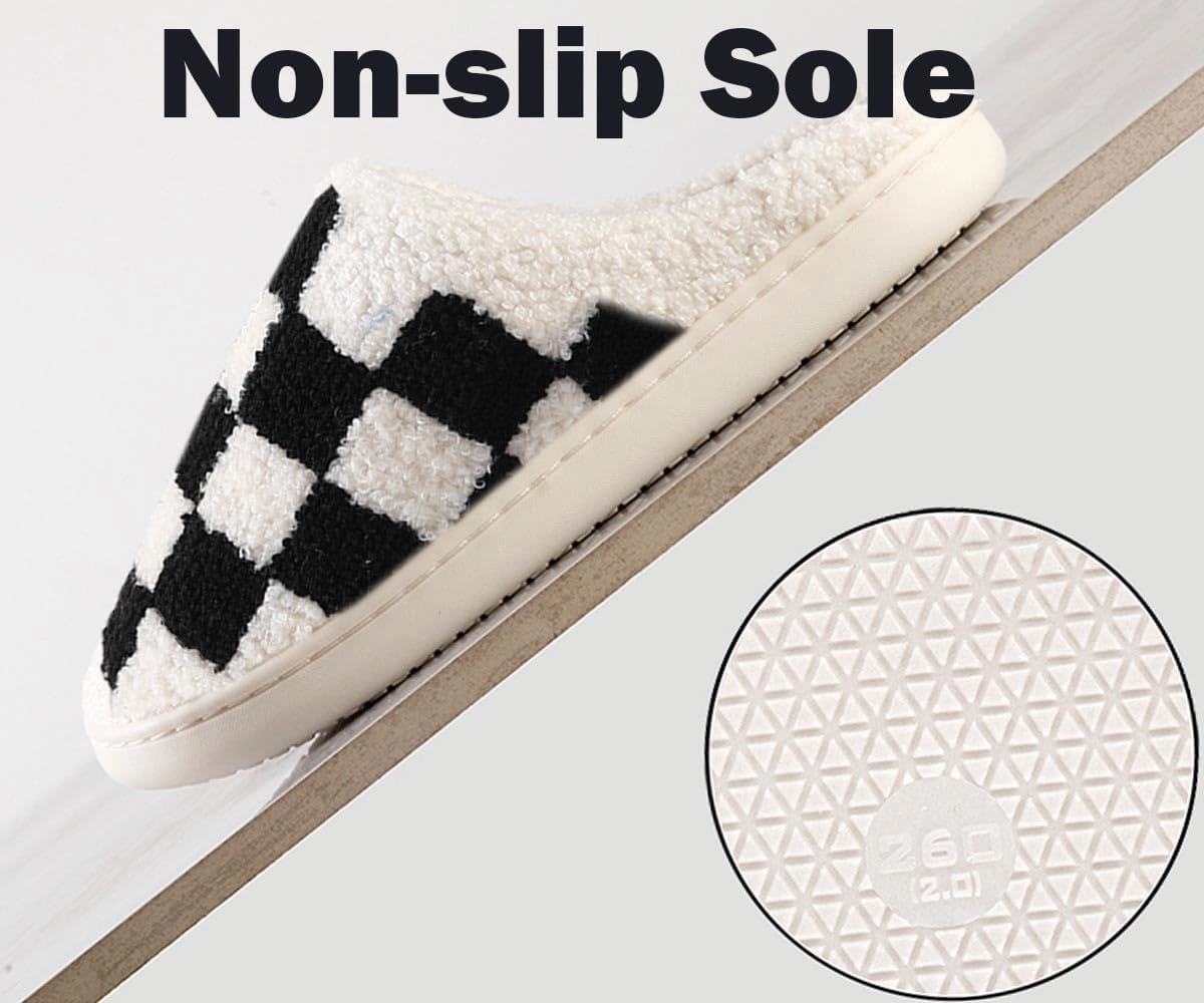 Checkered Slippers - Men & Women's Funny, Fluffy House & Outdoor Shoes - Memory Foam, Warm, Plush Bedroom Slippers for Winter