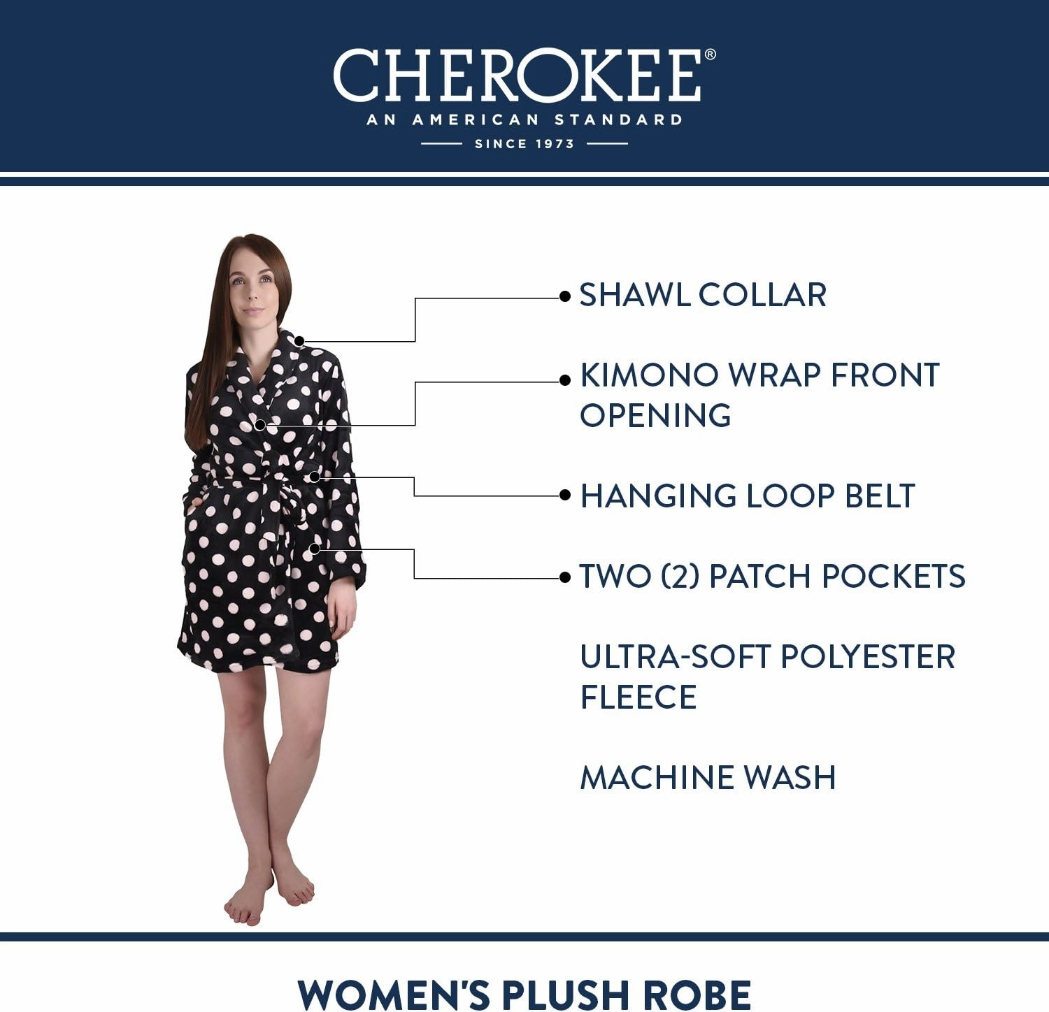 Cherokee womens Polyester Plush Shawl Collar Bathrobe Sleepwear