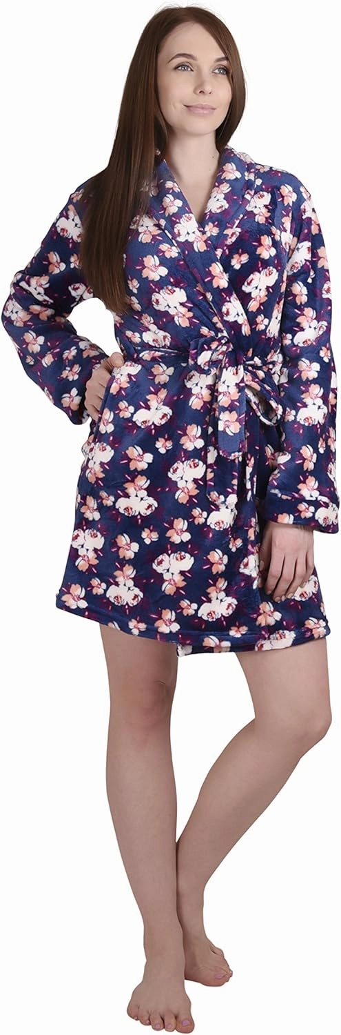 Cherokee womens Polyester Plush Shawl Collar Bathrobe Sleepwear