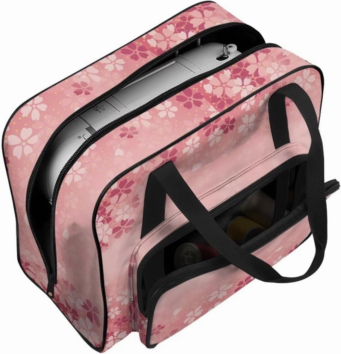 Cherry Blossom Sewing Machine Handbag Two Way Zipper Carrying Travel Storage Carrier Sewing Bag with Handle Sewing Box Storage Bag Compatible with Most Standard Singer, Brother