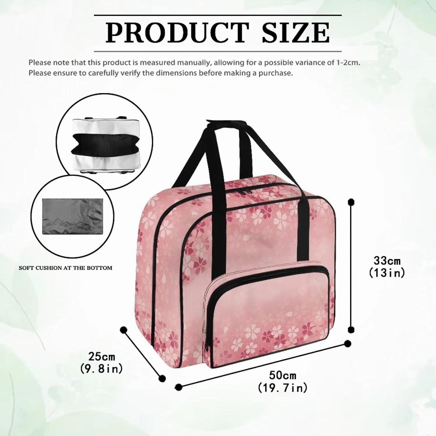 Cherry Blossom Sewing Machine Handbag Two Way Zipper Carrying Travel Storage Carrier Sewing Bag with Handle Sewing Box Storage Bag Compatible with Most Standard Singer, Brother