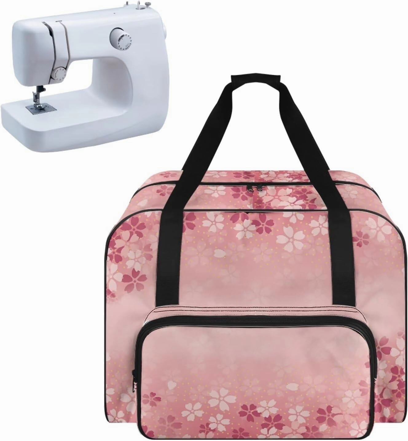 Cherry Blossom Sewing Machine Handbag Two Way Zipper Carrying Travel Storage Carrier Sewing Bag with Handle Sewing Box Storage Bag Compatible with Most Standard Singer, Brother