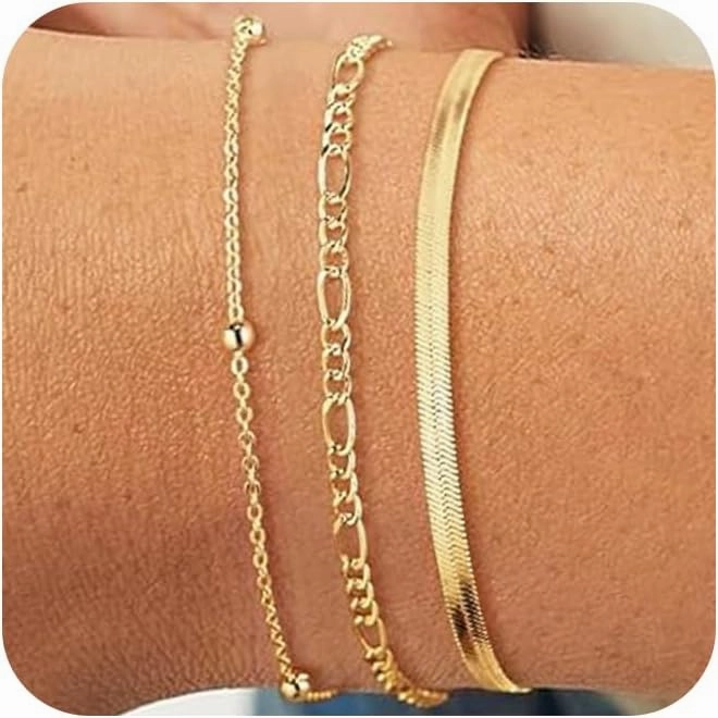 CHESKY Gold Bracelets for Women, 14K Gold Plated Bracelet Sets for Women Trendy Dainty Thin Stackable Box Dot Link Paperclip Chain Bracelet Pack Fashion Waterproof Accessories Jewelry Gifts for Women