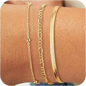 CHESKY Gold Bracelets for Women, 14K Gold Plated Bracelet Sets for Women Trendy Dainty Thin Stackable Box Dot Link Paperclip Chain Bracelet Pack Fashion Waterproof Accessories Jewelry Gifts for Women
