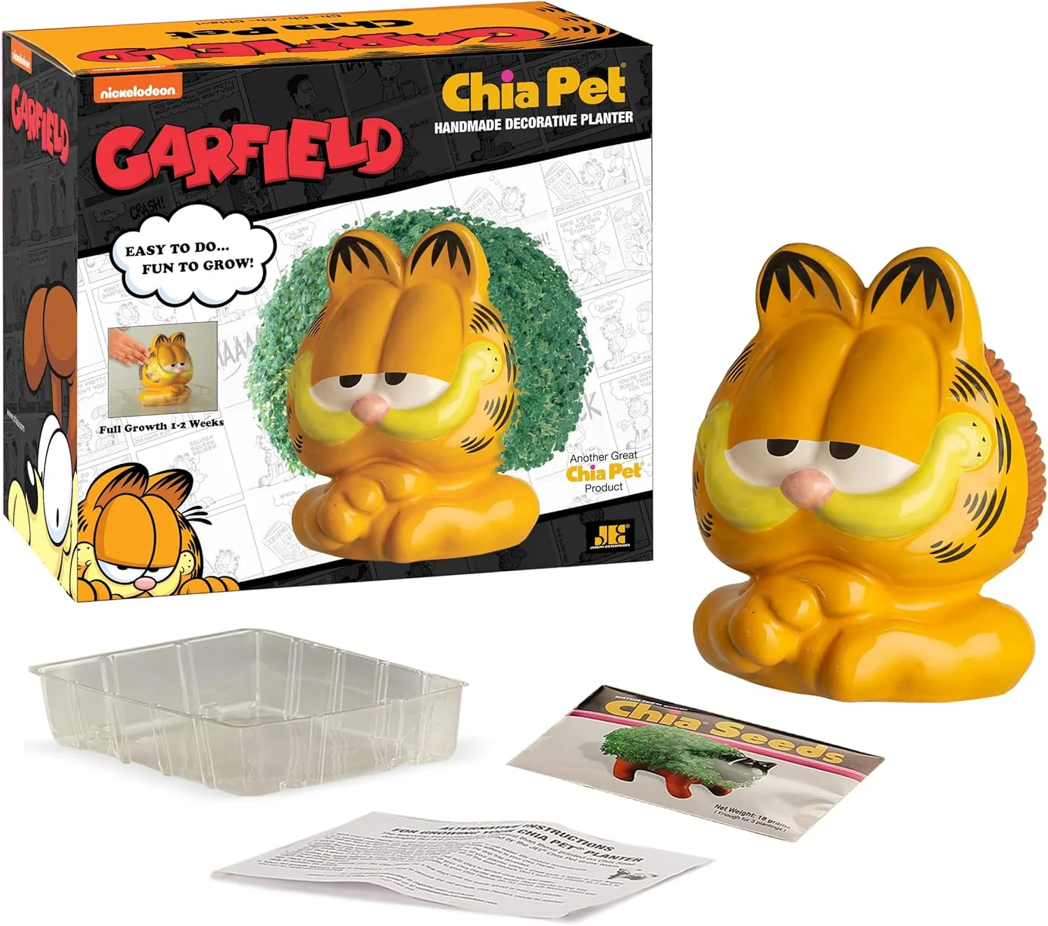Chia Pet Garfield with Seed Pack, Decorative Pottery Planter, Easy to Do and Fun to Grow, Novelty Gift, Perfect for Any Occasion