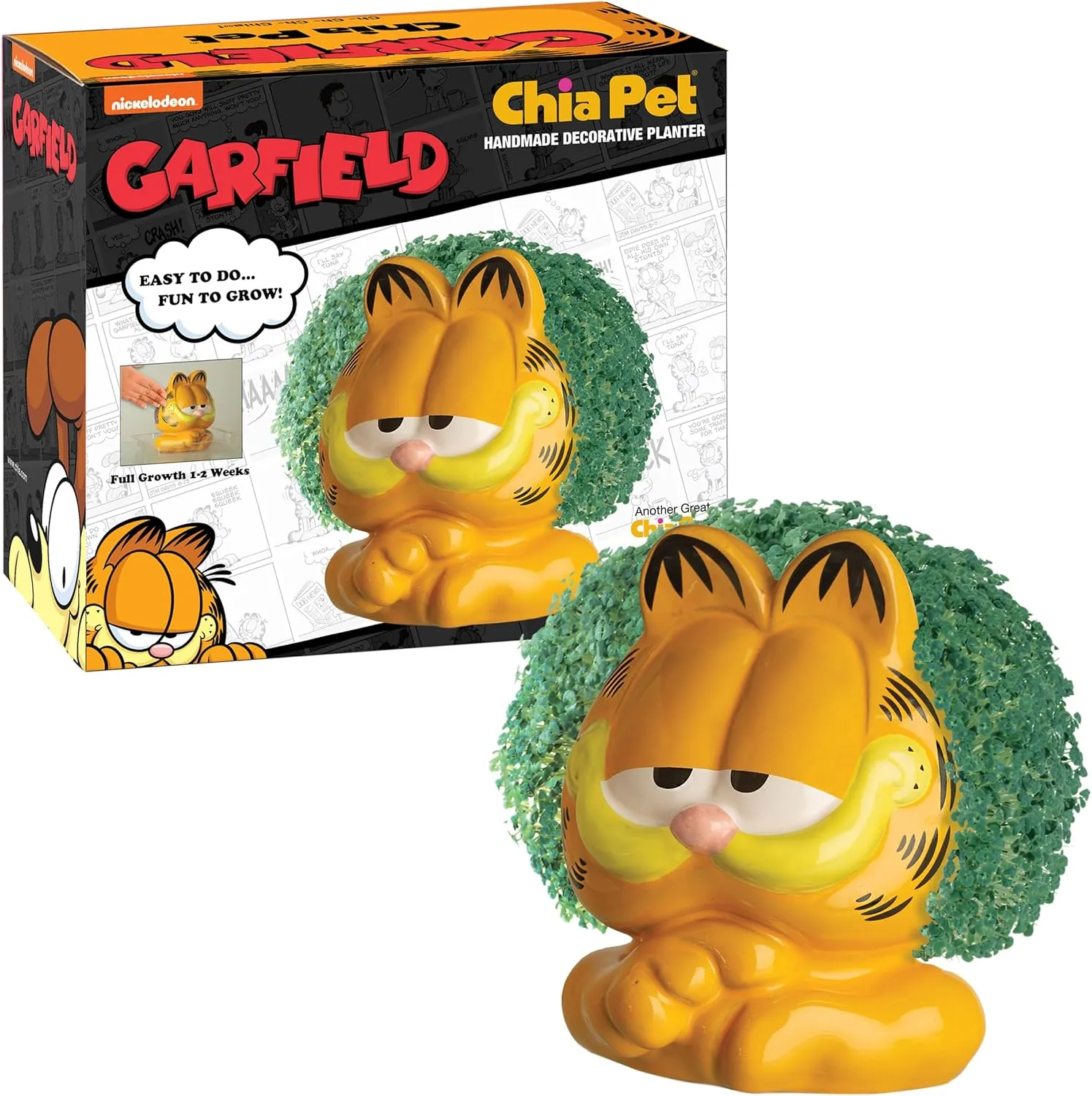 Chia Pet Garfield with Seed Pack, Decorative Pottery Planter, Easy to Do and Fun to Grow, Novelty Gift, Perfect for Any Occasion