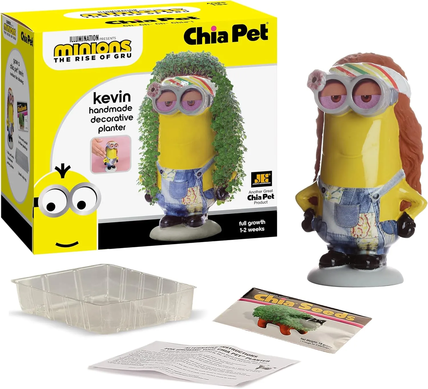 Chia Pet Kevin - Minions with Seed Pack, Decorative Pottery Planter, Easy to Do and Fun to Grow, Novelty Gift, Perfect for Any Occasion