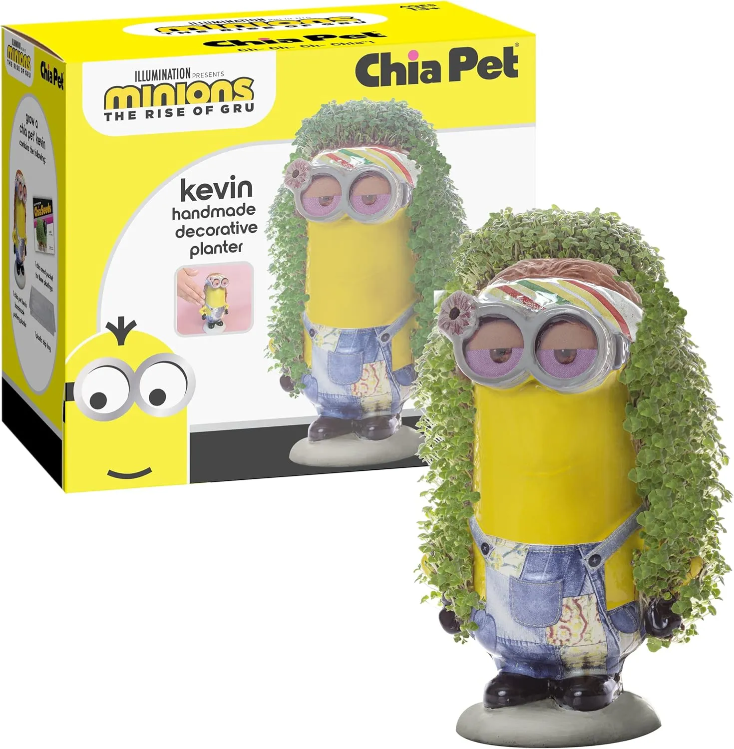 Chia Pet Kevin - Minions with Seed Pack, Decorative Pottery Planter, Easy to Do and Fun to Grow, Novelty Gift, Perfect for Any Occasion