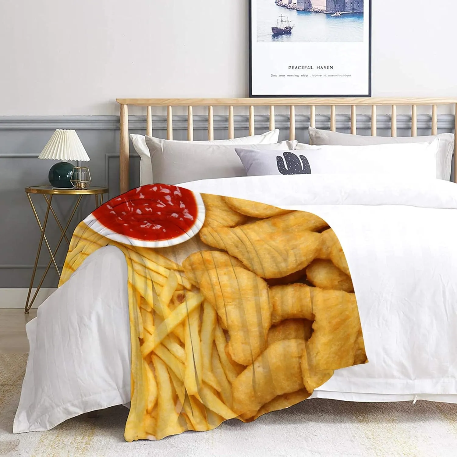 Chicken Nugget and Fries Blanket,Chicken Nugget and Fries Blankets Gift Soft Cozy Plush Bedding Blanket,Fuzzy Flannel Fleece Blanket for Couch Sofa Camping,60"x80"-Queen Size for Adults