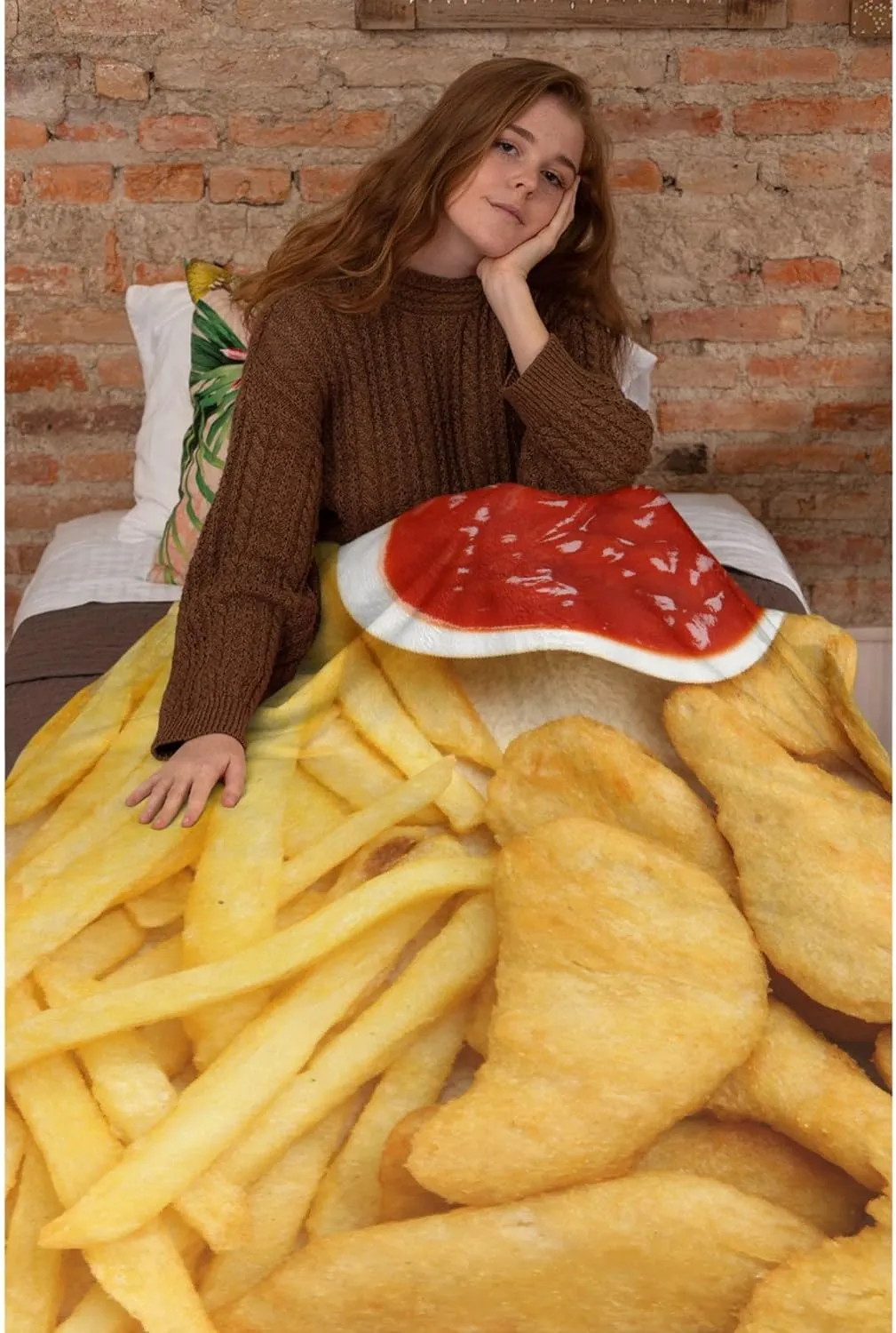 Chicken Nugget and Fries Blanket,Chicken Nugget and Fries Blankets Gift Soft Cozy Plush Bedding Blanket,Fuzzy Flannel Fleece Blanket for Couch Sofa Camping,60"x80"-Queen Size for Adults