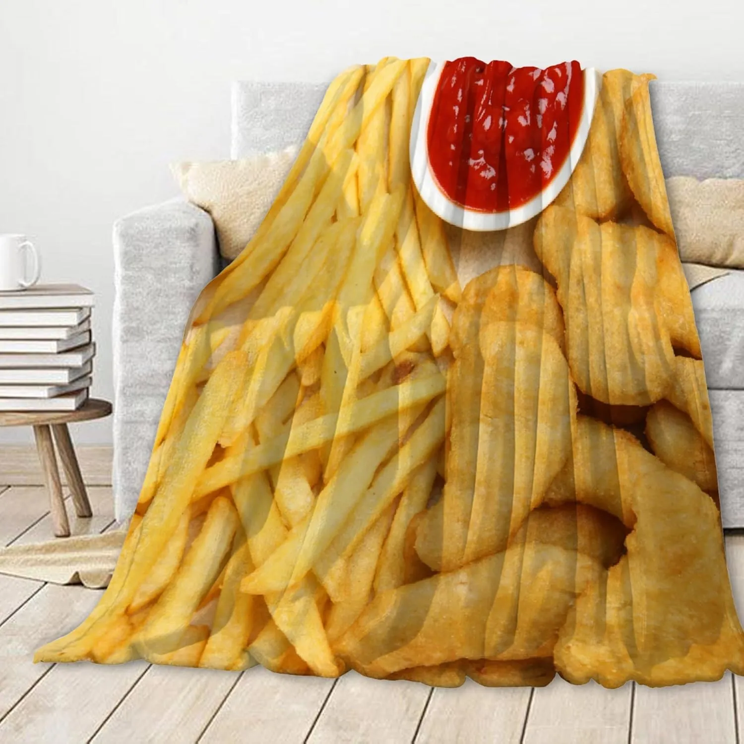 Chicken Nugget and Fries Blanket,Chicken Nugget and Fries Blankets Gift Soft Cozy Plush Bedding Blanket,Fuzzy Flannel Fleece Blanket for Couch Sofa Camping,60"x80"-Queen Size for Adults