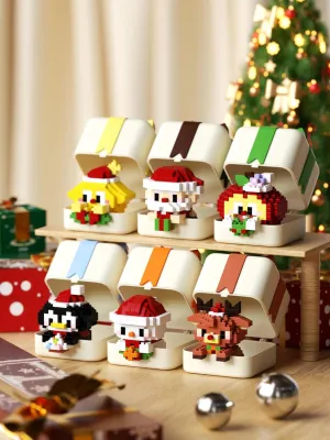 Christmas Micro Brick Building Blocks with Gift Boxes, Assorted Figures Santa Claus, Snowmen, Penguins, elk, Stars, Apples