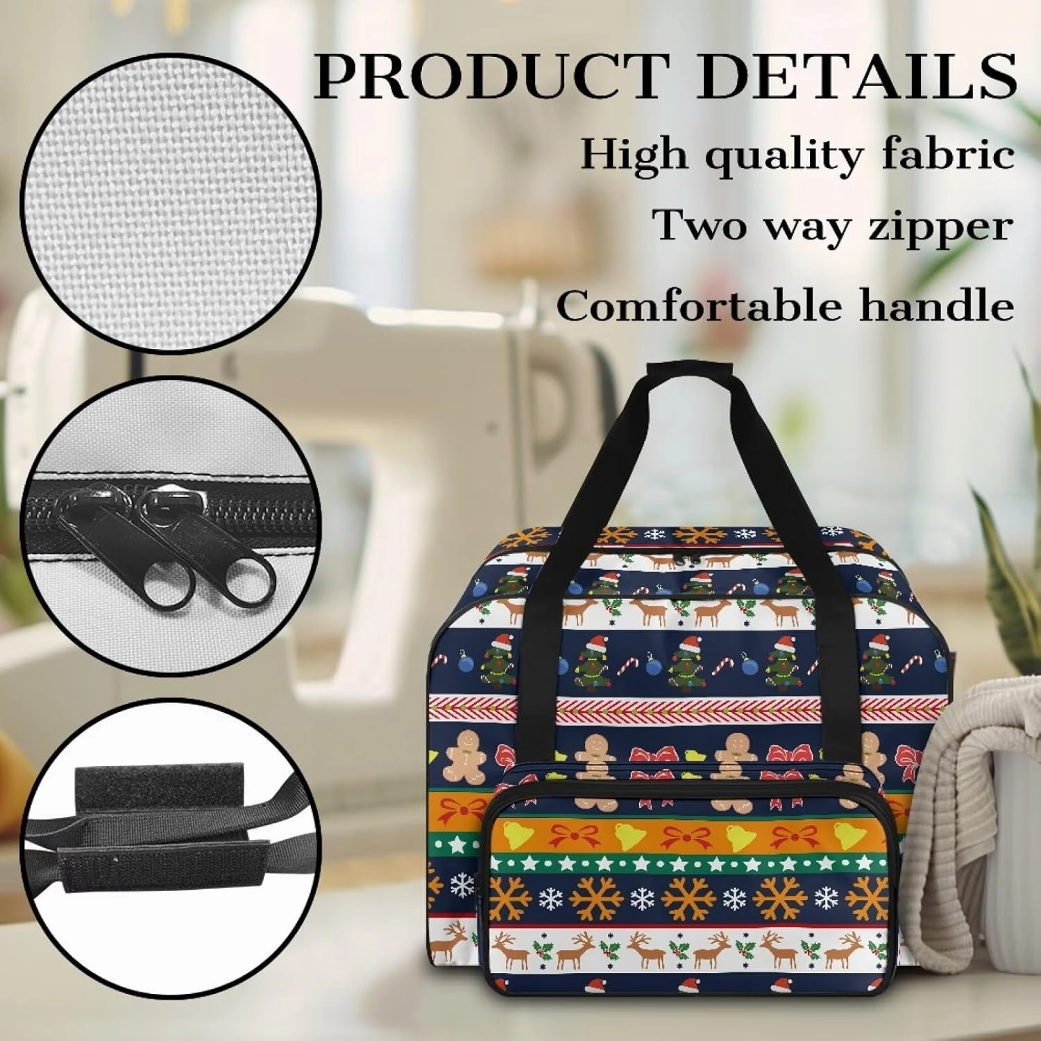 Christmas Stripe Sewing Machine Handbag Tote Bag for Sewing Machine Portable Sewing Case Storage Organization Carrying Bag for Accessories Carrying Travel Storage Carrier