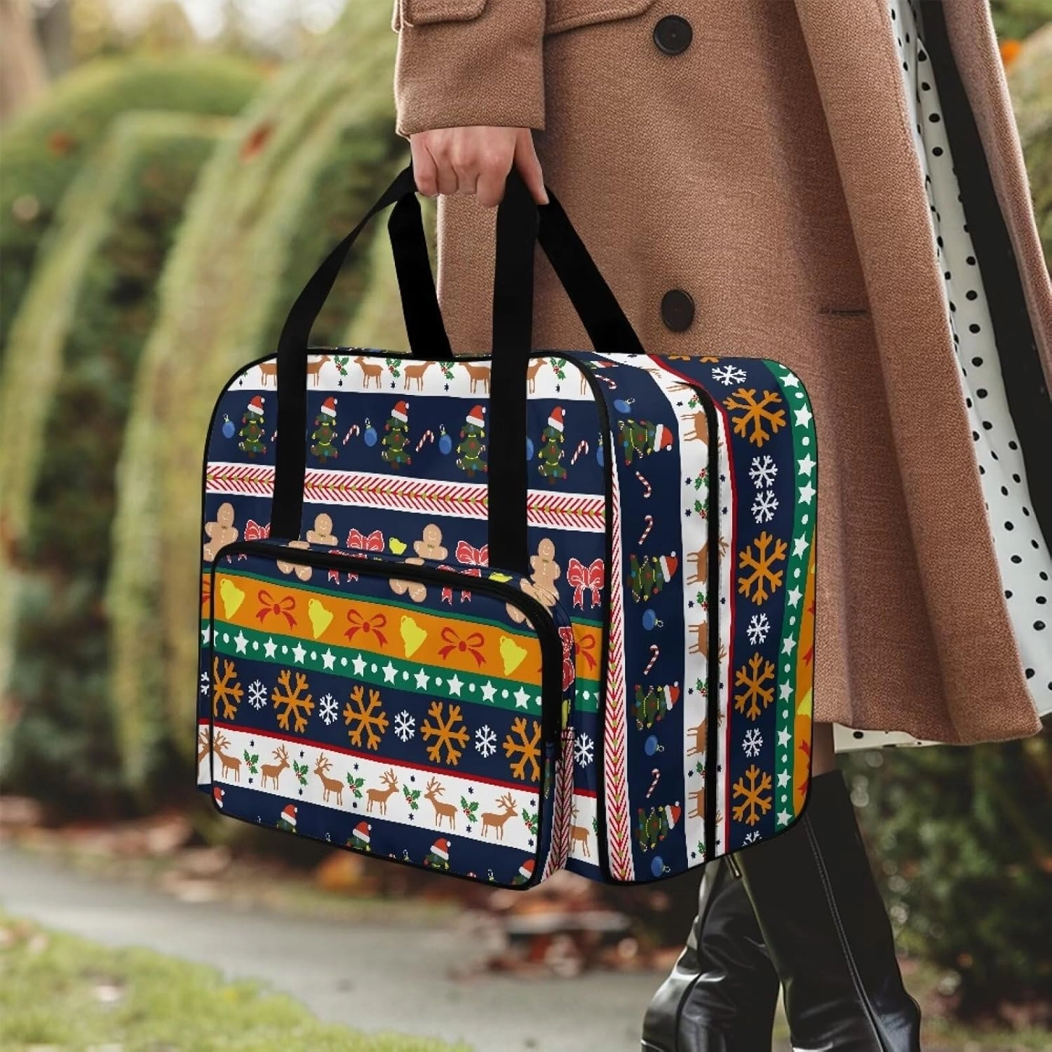 Christmas Stripe Sewing Machine Handbag Tote Bag for Sewing Machine Portable Sewing Case Storage Organization Carrying Bag for Accessories Carrying Travel Storage Carrier