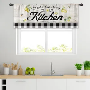Cinbloo Lemon Valance for Windows Rustic Curtains for Kitchen 52Wx18H Inch Rod Pocket Farmhouse Decor Wood Black White Buffalo Plaid Country Small Window Drapes Fabric 1 Panel